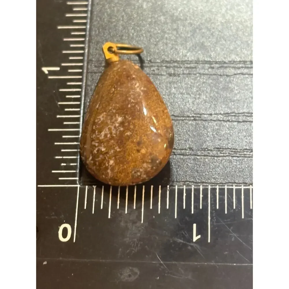 Brown Jasper Genuine Stone Teardrop Pendant Gold Tone
